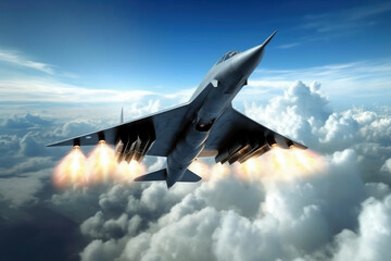 Fototapeta na wymiar Combat jet fighter on a military mission, AI Generated
