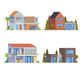 Vector element modern house buildings collection. villa. Flat design concept for city illustration. contemporary house