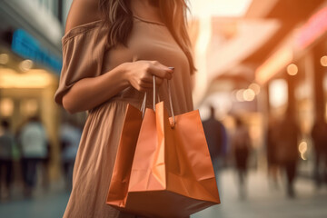 Woman walking with shopping bags