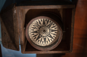 Fototapeta na wymiar Detail of an old naval navigation compass, era of the Spanish discoverer Christopher Columbus