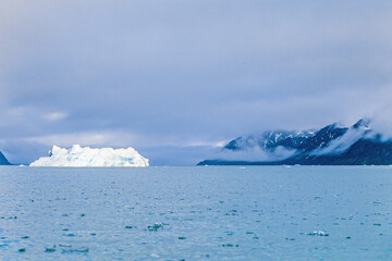 Iceberg at Svalbards rocky coastline