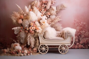 Newborn baby carriage backdrop, photoshop overlay