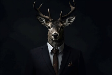 Portrait of a Deer dressed in a formal business suit, created with generative AI
