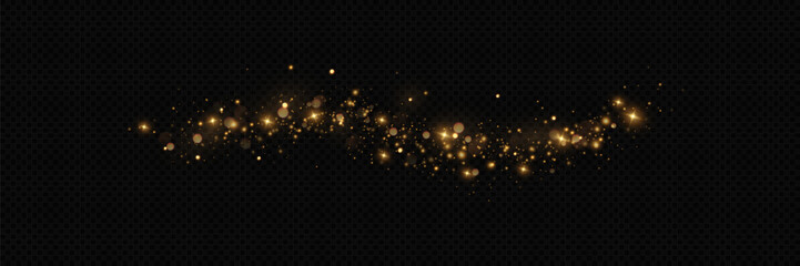 Golden sequins glow with many lights. Glittering dust. Luxurious background of golden particles.
