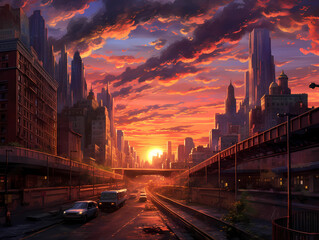 Captivating Colorful Cityscape at Sunrise