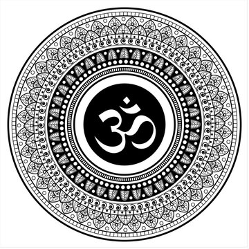 Vector illustration of mandala with om symbol for coloring adult book antistress, mandala con om da colorare per libro adulti antistress