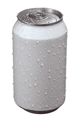 lata de alumínio branca sem marca com gotas de água isolado em fundo transparente - lata de refrigerante suada  - obrazy, fototapety, plakaty