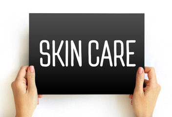 Skin Care text on card, concept background