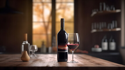 red wine with wine glass on the table, generative ai