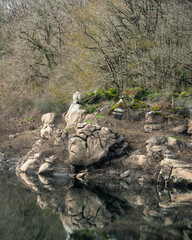A rock on the river bank resembles the face of a man
