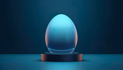 Easter egg on a blue background, 3D rendering. Computer digital drawing Generative AI