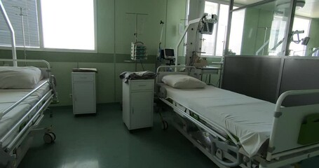 Beds in the postoperative ward. A ward for monitoring a patient in the intensive care unit. .