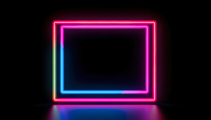 Neon square frame on a dark background. 3D rendering Generative AI