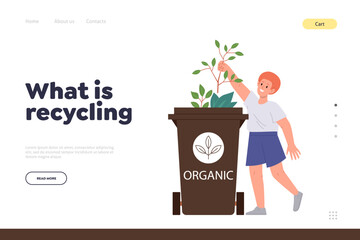 What is recycling concept for landing page template with child sorting organic waste design