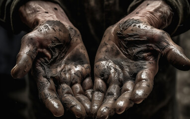 Dirty hands of a worker. Generative AI technology. 