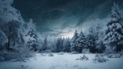 christmas year snow tree forest sky new white winter fir holiday background. Generative AI.