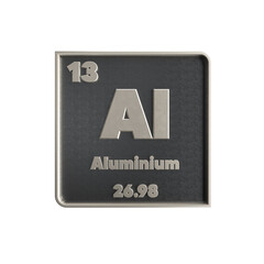 Aluminium chemical element  black and metal  icon  with  atomic mass and atomic number. 3d render