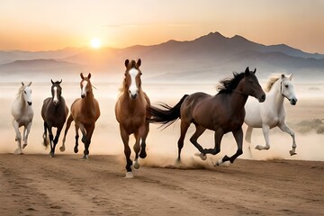 horses on the beach by AI generating