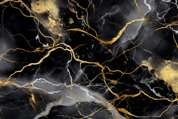 Gold marble texture background pattern with high resolution. Black and gold design Generative AI