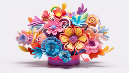 Paper flowers in a gift box. 3D rendering, 3D illustration. Generative AI
