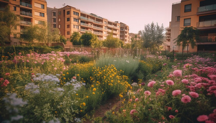 Fresh multi colored petals bloom in tranquil springtime meadow landscape generated by AI