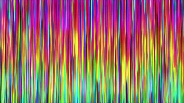 Light speed rainbow iridescent vertical glowing lines. Looping seamless background.