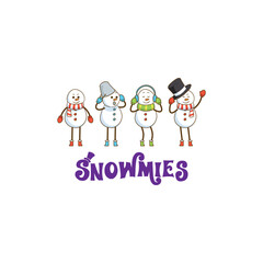 set of Christmas snowman collection. Vector design for winter and christmas greeting card.