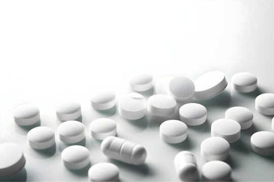 Pharmacy theme, white pills, antibiotic pills 
