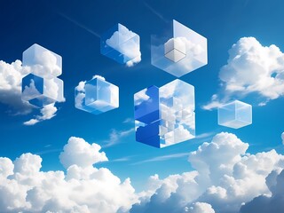 clouds and cubes and wireframe mesh surreal sky