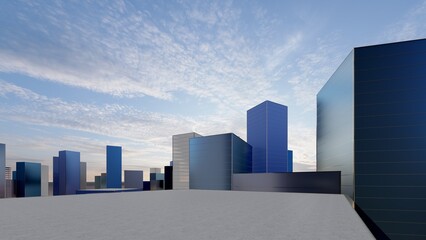 Architecture background cityscape of modern office skyscrapers 3d render