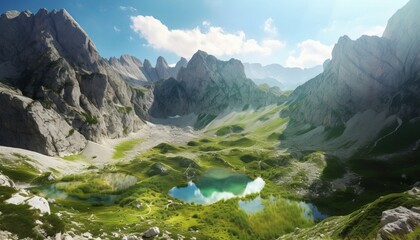 Fototapeta na wymiar Amazing view of mountain lakes in Albanian Alps