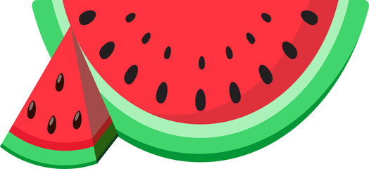 Watermelon halves and watermelon slices, Watermelon in isometric 3d style isolated on background. Friuts symbol.