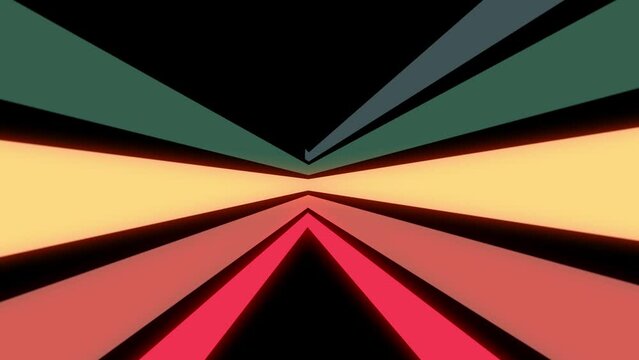 abstract rainbow vintage video effects animation of retro shape lines in black background. Groovy style video with old colors