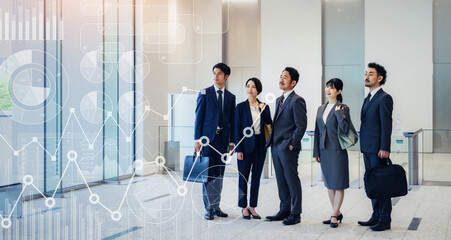 ビジネスパーソンのグループと統計イメージ