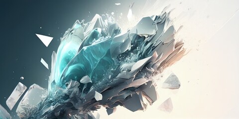 Ice blocks that are cold like ice jewels are modern art, sharp and stylish Blue and white abstract, elegant and modern illustrations generated by AI