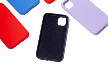 Cases for smartphones in different colors. Isolate. Electronics accessories .