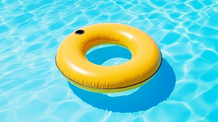 yellow swimming pool ring float in blue water.