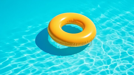 yellow swimming pool ring float in blue water.