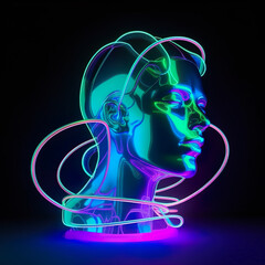 neon portrait, beautiful girl, conceptual image, 3D rendering, neon portrait of beautiful girl, conceptual image, Generative AI, Generative, AI.