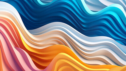 3D abstract background with wavy lines in blue and orange colors. Generative AI