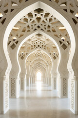 Fototapeta na wymiar Majestic Arabesque: A Journey Through an Intricate Mosque Hallway, made with Generative AI