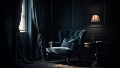Dark elegance in an old fashioned luxury hotel room with antique decor generated by AI