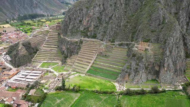 Inca Fortress with Terraces and Temple Hill in Ollantaytambo, Peru