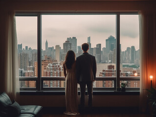 Young Couple's Enchanting View of the City Skyline
