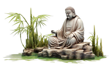 Buddha statue in the garden, isolated on white background Generative AI