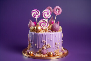 Tasty birthday cake. Super photo realistic background, generative ai illustration