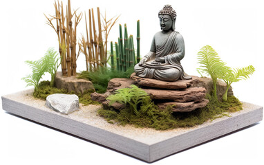 Buddha statue in the garden isolated on white background with clipping path Generative AI