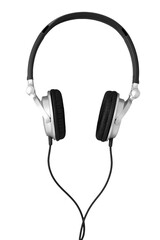 DJ headphones in silver and black with cable isolated png file