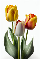 Several unopened tulips on a white background. AI Generated