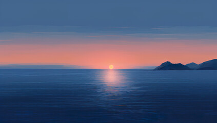 Naklejka na ściany i meble Sunset in the sea with islands in the background. Norway Generative AI
